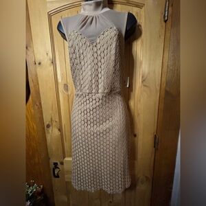 Chic Strapless Lace Dress in Tan